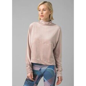 NWT Womens PrAna Yoga L Casual Top New Phoenix Pullover Velour Dovetail Pink Tan